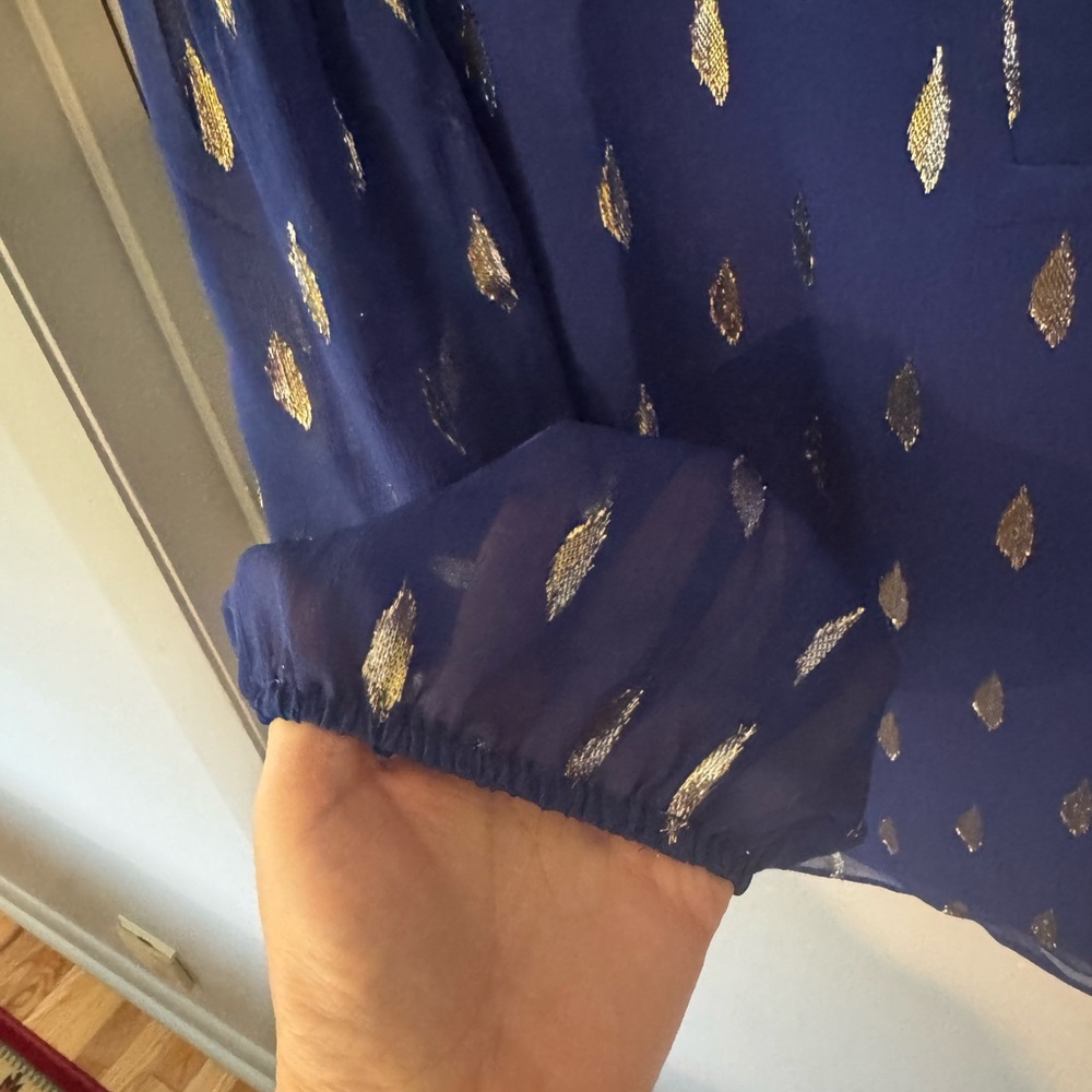 Lilly Pulitzer NWT Shea Silk Top in Lapis Lanai diamond metallic clip Sz XL - Picture 6 of 7